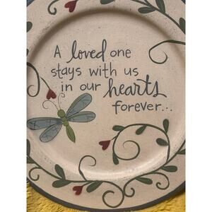 Plate loved one (DRAGONFLY), 11" Dia. (Med) Handcrafted wood Tan Blue  keepsake